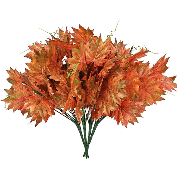 4PCS Artificial Maple Leaves Branches, Fake Fall Bushes Autumn Decorations for Indoor Outdoor Table Centerpieces Halloween Christmas Thanksgiving Decor