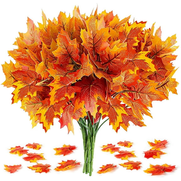 4PCS Artificial Maple Leaves Branches, Fall Leave Branches Decoration, Fake Fall Maple Shrubs for Thanksgiving Party Home Kitchen Office Autumn Decor