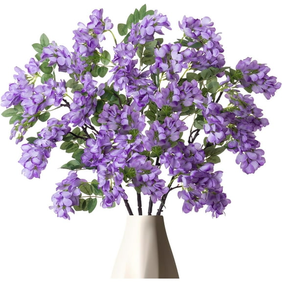 4PCS Artificial Sophora Flowers, Faux Hanging Fake Silk Vine Bouquet for Home Wall Wedding Party Courtyard Indoor Outdoor Spring Decoration(Purple)