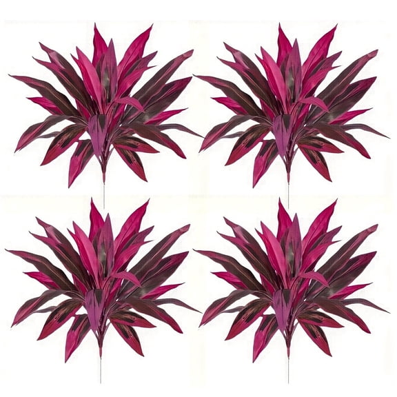 4PCS Artificial Tropical Plant UV Resistant Large Faux Plants Outdoor Fake Boston Ferns Realistic Agave Plastic Hostas Greenery Patio Outside Shrubs Flower Grass Front Porch Decor (Without Pot)