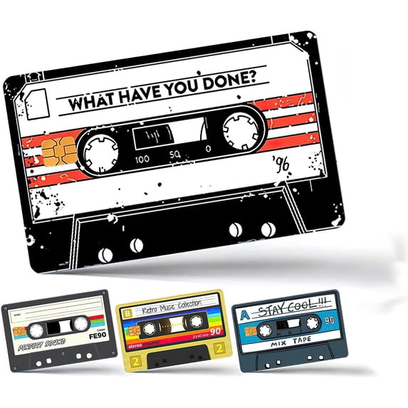 4PCS Audio Tape Credit Card Skin Stickers Set, Waterproof Debit Card Sticker 80s 90s Tape Recorder Themed Credit Card Bank Card Sticker Skins