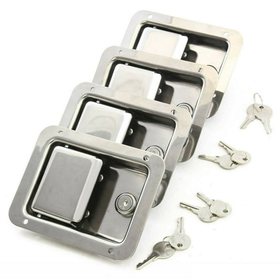 4PCS Auto Car Truck Trailer Door Tool Box Lock Latch w/ Gasket, 304 Stainless Steel Keys Camper RV Truck Toolbox 4 Trailer Paddle Door Latch Handle RV Truck Tool Box Lock Steel +Keys 5.5"*4.25"