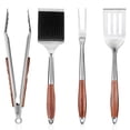 thumbnail image 1 of 4PCS BBQ Grill Tools Set Stainless Steel Heavy Duty Grilling Accessories Kit with Spatula Tongs Fork Grill Brush Wooden Handle for Outdoor Camping Backyard Barbecue Cooking, 1 of 7