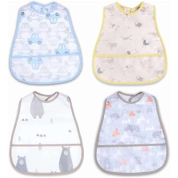 4PCS Baby bibs Waterproof Toddler bib - Feeding bib with Pocket for Infant Boy Girl Washable 6-36M (Random Patterns)
