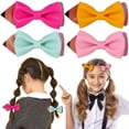 thumbnail image 1 of 4PCS Back to School Bow Hair Clips Cute Pencil Hair Accessories Yellow Pink Blue Red Hairpins Soft Leather Alligator Hair Barrettes for First Day of School Opens Season Girls Students Party Decor, 1 of 7
