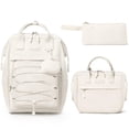 thumbnail image 1 of 4PCS Backpack with Lunch Box, Pencil Case & Earphone Bag, Waterproof Casual Daypack for Travel, Beige, 1 of 9