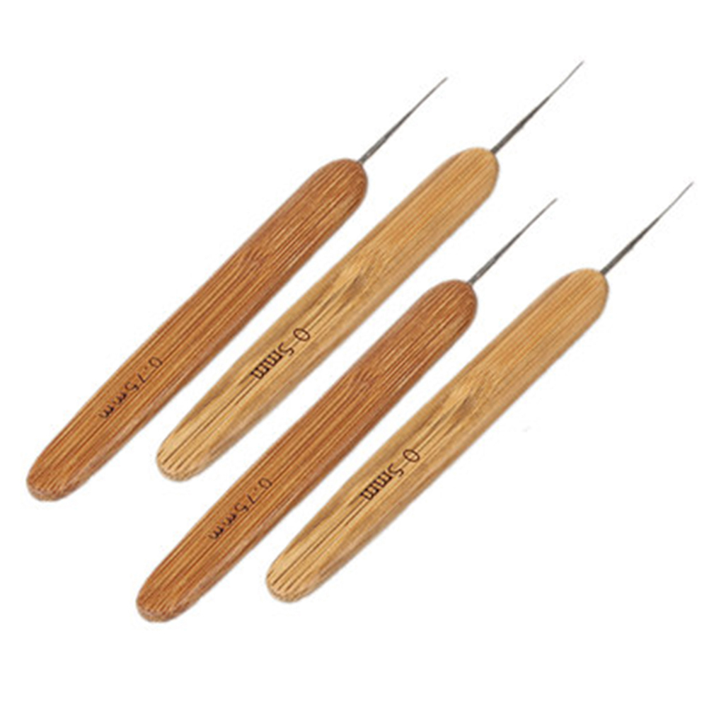 4PCS Bamboo Crochet Needles Carbonized Round Head Knitting Needles