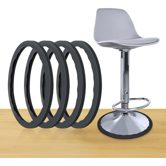 4PCS Bar Stool Base Ring Silicone Pads - Bar Stool Floor Protectors for Round Base, Protect Floor from Scratch Fit for 16-18" Counter Stool Flat Base, Black