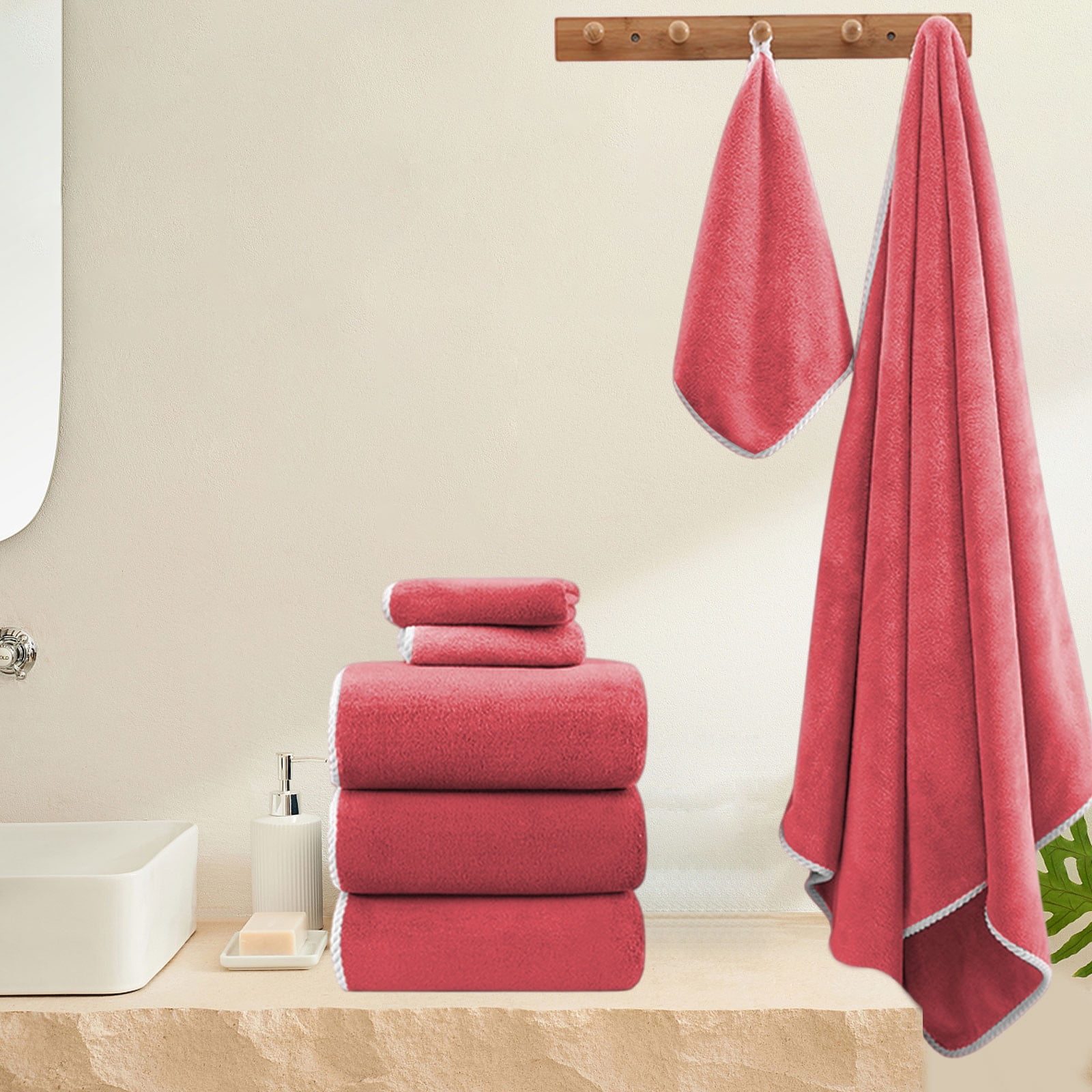 4PCS Bath Towels, 100% Cotton Towels Corals Velvet Towel Bath Towel ...