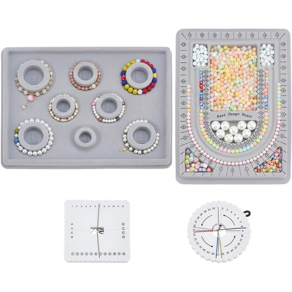 4PCS Bead Boards DIY for Jewelry Making Beading Plate Tray Flocked Bead Measuring Plate Bracelet Sizer Measurement Tool Braiding Disk Macrame Kumihimo Board DIY for DIY Bracelet Necklace Grey