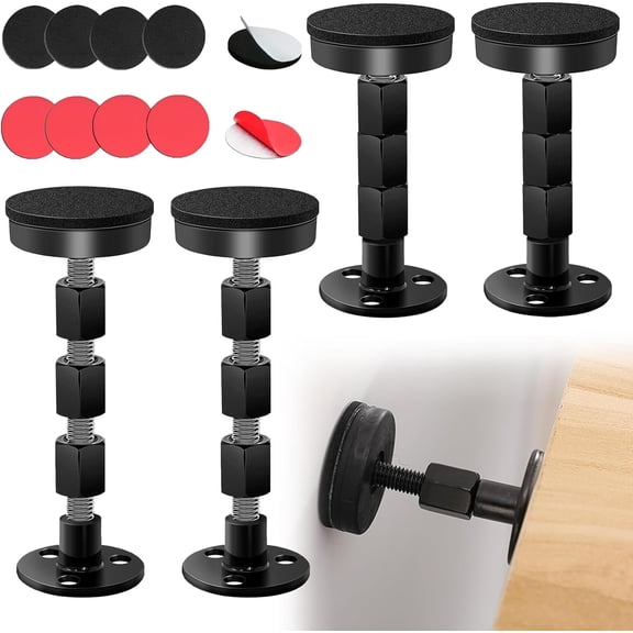 4PCS Bed Frame Anti-Shake Tool,Black Adjustable Threaded Headboard Stoppers,Prevent Loosening Bed Headboard Antishake Fixer,Telescopic Support Stabilizer for Wall Beds Cabinets Sofas,33-110mm