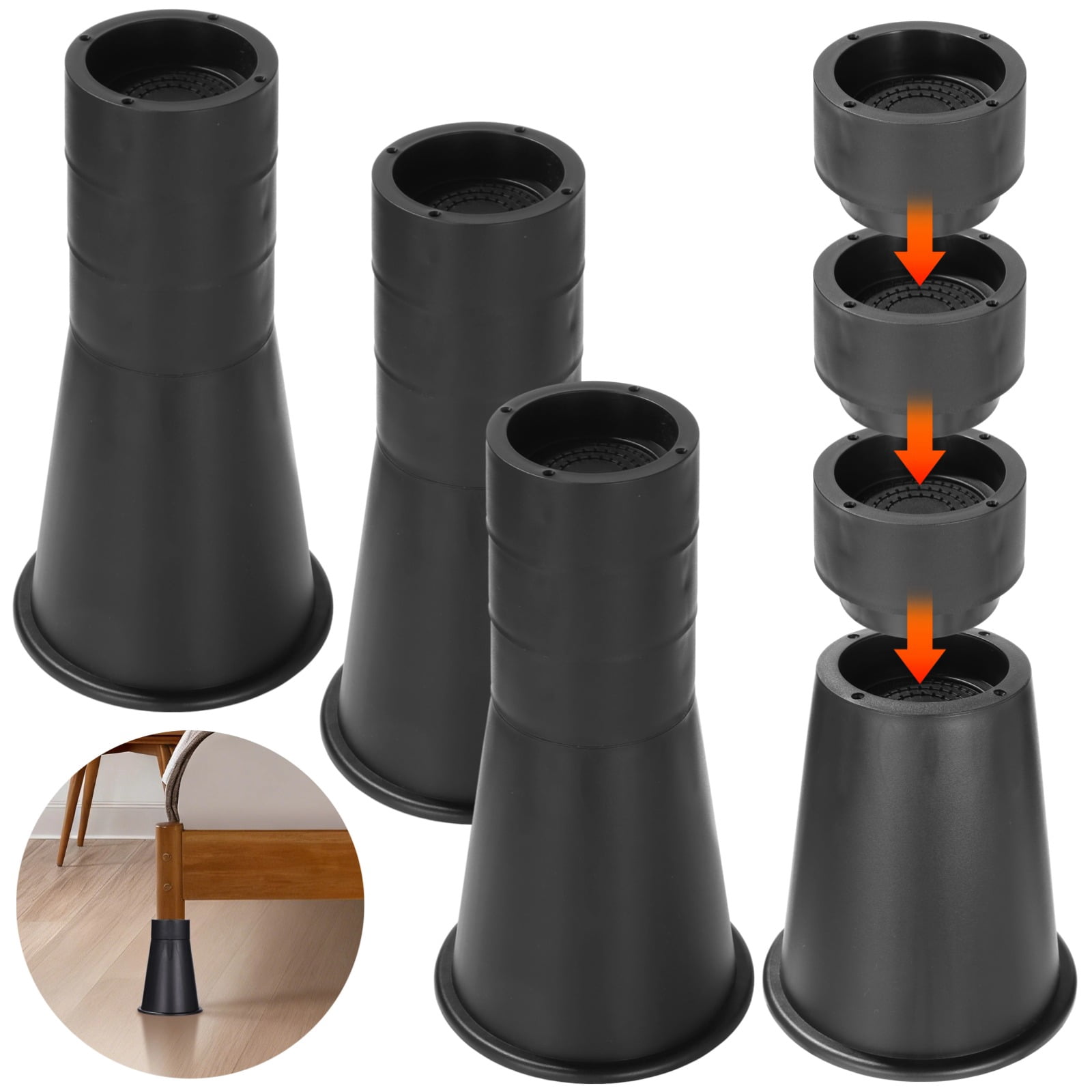 4PCS Bed Risers, Adjustable Furniture Risers with Rubber Bottom, 6