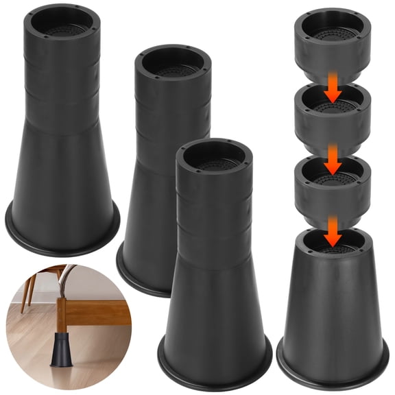 4PCS Bed Risers, Adjustable Furniture Risers with Rubber Bottom, 6"/ 7.8"/ 9.6"/ 11.4" Height Options, Stackable Design, Heavy Duty Bed Risers for Sofas, Tables, and Furniture