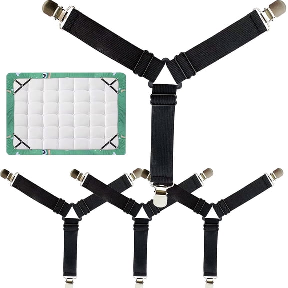 4PCS Bed Sheet Holder Straps Triangle Adjustable Elastic Fasteners with Metal Clips, Heavy Duty Sheet Suspenders for Fitted & Flat Sheets, Mattress Covers, Sofa Cushions
