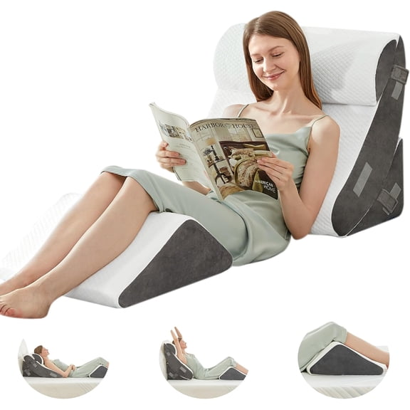 4PCS Bed Wedge Pillow Post Surgery, Orthopedic Sleeping Wedge Pillow Set for Back, Neck and Leg Pain Relief, Acid Reflux, Memory Foam Support Pillows for After Surgery