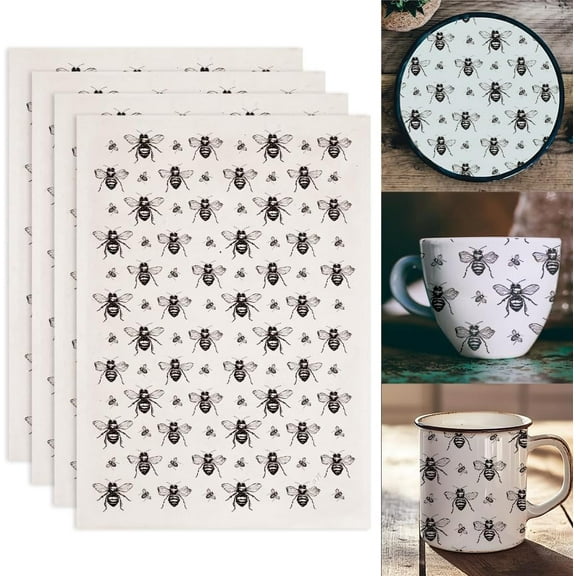 4PCS Bee Underglaze Transfers for Pottery Animal Transfer Stickers Ceramic Decals Ceramic Underglaze Transfers for Pottery Overglaze Enamel Decal Waterslide Decal Black