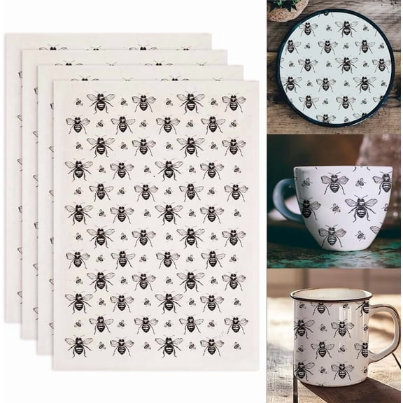 4PCS Bee Underglaze Transfers for Pottery Animal Transfer Stickers Ceramic Decals Ceramic Underglaze Transfers for Pottery Overglaze Enamel Decal Waterslide DecalBlack