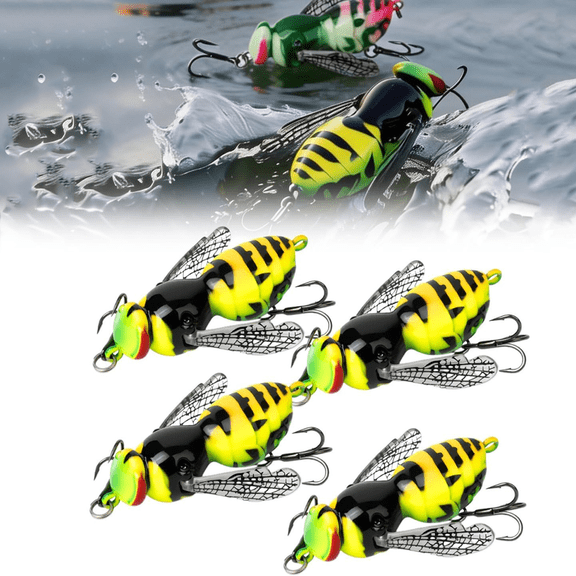 4PCS Bionic Wasp Topwater Lure, Top Water Fishing Lures,Topwater Lures for Bass Walleye Pike for Freshwater and Saltwater