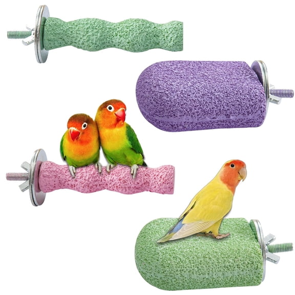4PCS Bird Beak Grinding Stone,Cage Accessories for Parakeets,Bird Parrot Cage Perch, Stand Platform Foot Claws Trimmer Chewing Toys for Budgies, Parakeets, Cockatiels, Conures