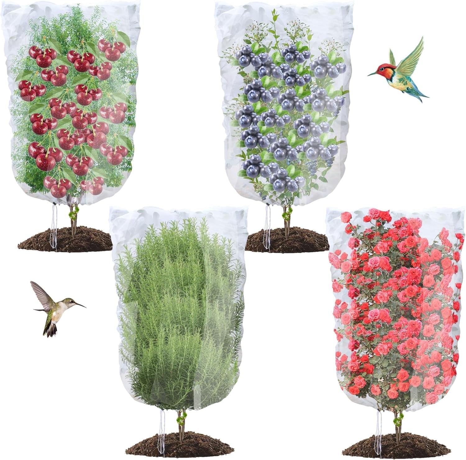 4PCS Bird Netting for Blueberry Bushes 4x5.9FT,Fruit Trees Mesh Bag with Drawstring Garden Insect Nettings Pest Barrier Netting Plant Row Cover White Mosquito Net for Fruit/Flower/Herb/Vegetables