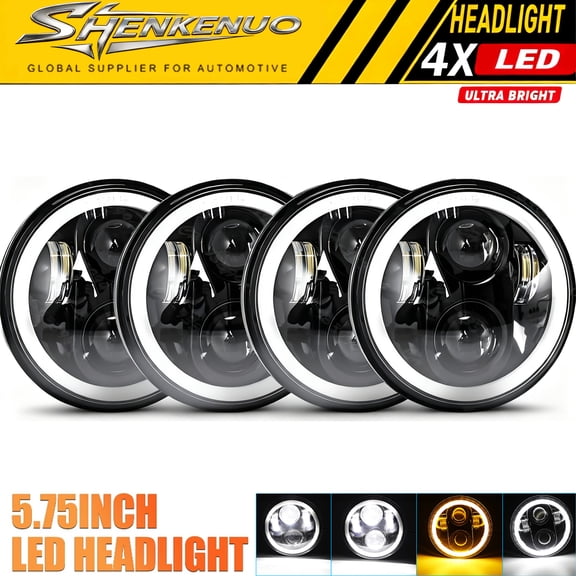 4PCS Black 5.75" (5-3/4") Round LED Headlights with Hi/Lo Beam, DRL & Turn Signal