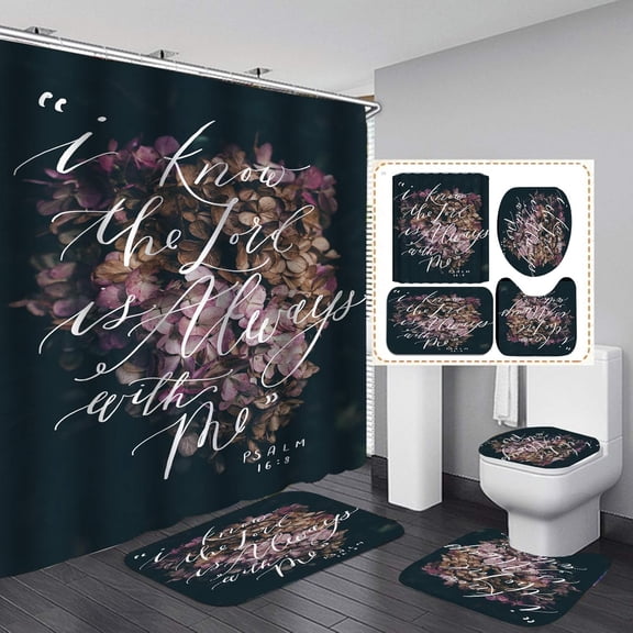 4PCS Black Bathroom Decor Inspirational Quotes Shower Curtain Set with Rugs Funny Bath Shower Curtain for Adults/Men Bible Verse/Scripture Shower Curtain for Bathroom Waterproof Fabric Bath Curtain