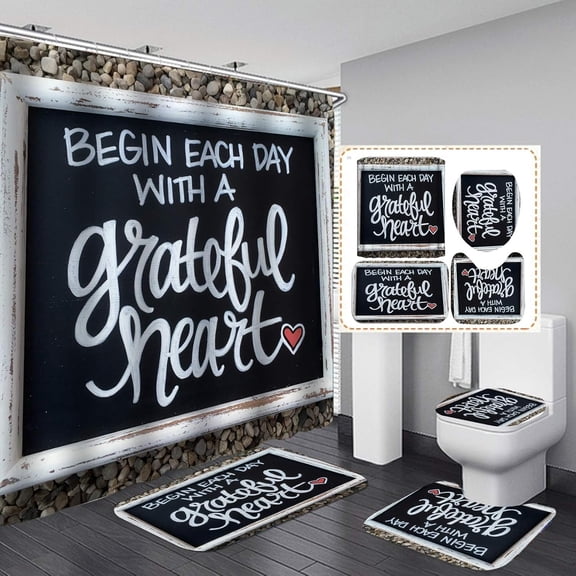 4PCS Black Bathroom Decor Inspirational Quotes Shower Curtain Set with Rugs Funny Bath Shower Curtain for Adults/Men Bible Verse/Scripture Shower Curtain for Bathroom Waterproof Fabric Bath Curtain