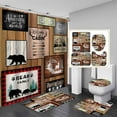 4PCS Black Bear Deer Shower Curtain Sets with Rugs, Waterproof Fabric