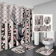 thumbnail image 1 of 4PCS Black Deer Shower Curtain Set, Elk Moose Pine Tree Woodland Animal Hunting Lodge Cabin Country Rustic Farmhouse Bathroom Decor, Waterproof Fabric Shower Curtain, Non-slip Bath Mat, 1 of 7