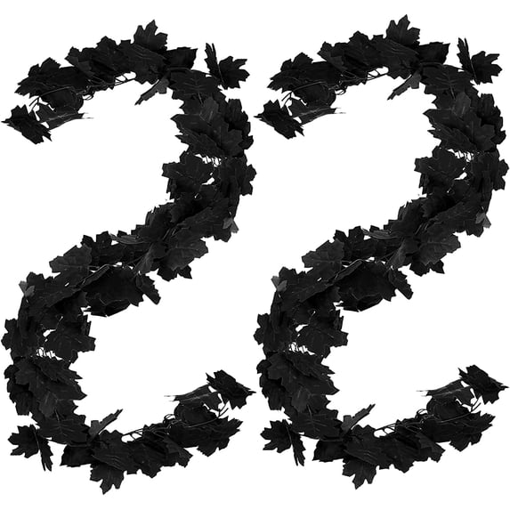 4PCS Black Fall Maple Garland 5.9 ft Artificial Autumn Garland Fake Maple Leaf Garland Decoration for Dinner Fireplace Wedding Party Door Frame Decor