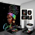 thumbnail image 1 of 4PCS Cute Black Girl Shower Curtain Set, Ballerina Ballet Dancer Afro Black Woman African American Bathroom Decor, Waterproof Fabric Pink Shower Curtain, Non-Slip Bath Mat Toilet Rug, 1 of 8