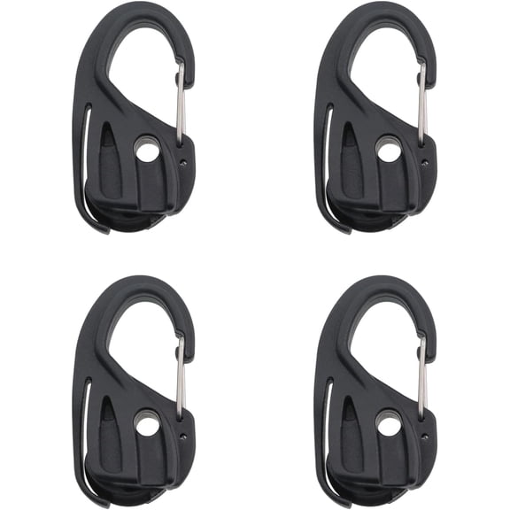 4PCS Black Rope Tightener 67mm Outdoor Carabiner Clip Fastener Buckle Suitable for Camping Accessories and Hiking Gear