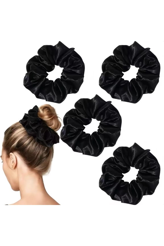 4PCS Black Satin Silk Scrunchies for Women, 6.3Inches Extra Large Hair Scrunchy Oversized Thick Elastic Hair Ties Hair Bands Ponytail Holders Jumbo Hair Scrunchies
