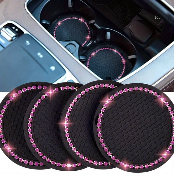 4PCS Bling Car Coasters-Universal Vehicle Bling Car Accessories-2.75 Inch Silicone Anti Slip Crystal Rhinestone Cup Holder Coasters For Car-For Car Enthusiasts & Drivers-Perfect Gift for Car Lovers