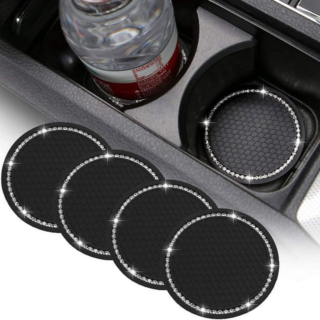 4PCS Bling Car Cup Coaster, Vehicle Car Accessories 2.75 inch, Rhinestone Anti Slip Insert Coaster, Suitable for Most Car Interior, Car Bling for Women,Party,Birthday