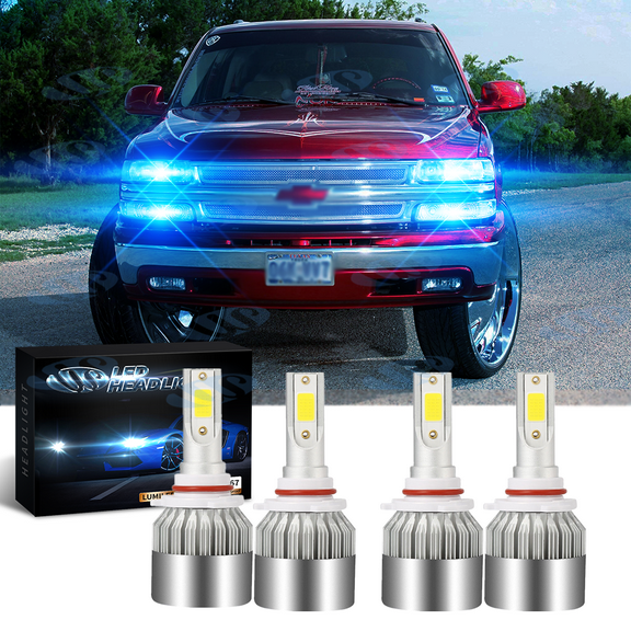 4PCS Blue 9005 9006 LED Headlight for Jeep Grand Cherokee 1999-2007 High Low Beam