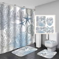 thumbnail image 1 of 4PCS Blue Jellyfish Shower Curtain Sets with Rugs, Waterproof Fabric Shower Curtain, Ocean Sea Turtle Starfish Seahorse Dolphin Fish Marine Anchor Coral Nautical Beach Coastal Bathroom Decor, 1 of 7