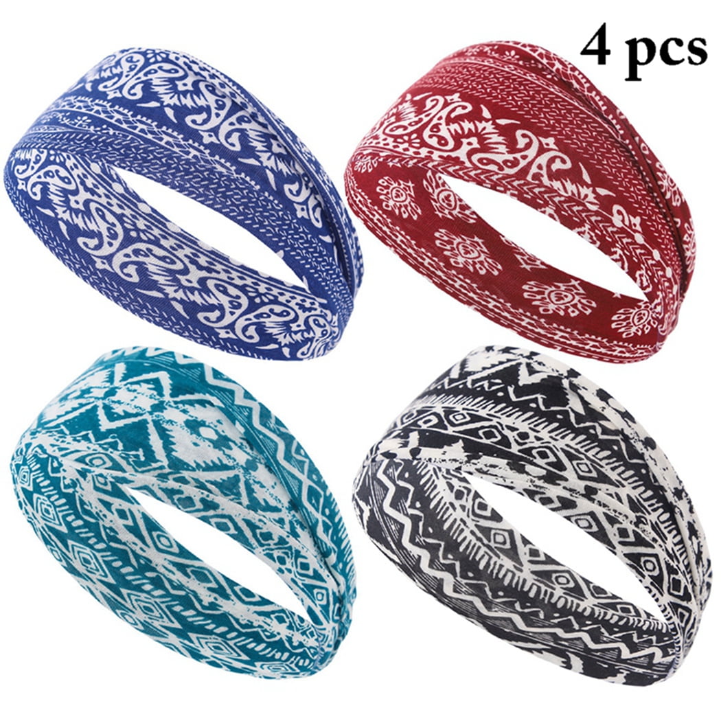 4PCS Boho Headbands for Women Bohemian Flower Printed Yoga Headband