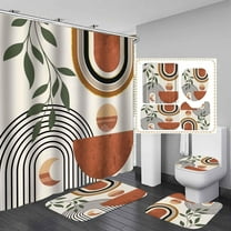 4PCS Wavy Swirl Shower Curtain Sets with Rugs, Waterproof Fabric Colorful Shower Curtain, 70s Art Vintage Retro Boho Funky Minimal Abstract Aesthetic Groovy Women Teen Girls Bathroom Decor