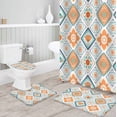 thumbnail image 1 of 4PCS Boho Stripe Shower Curtain Set with Non-Slip Rugs, Toilet Lid Cover and Bath Mat, Vingtage Shower Curtain with 12 Hooks, Waterproof Bathroom Decor Set, 1 of 7