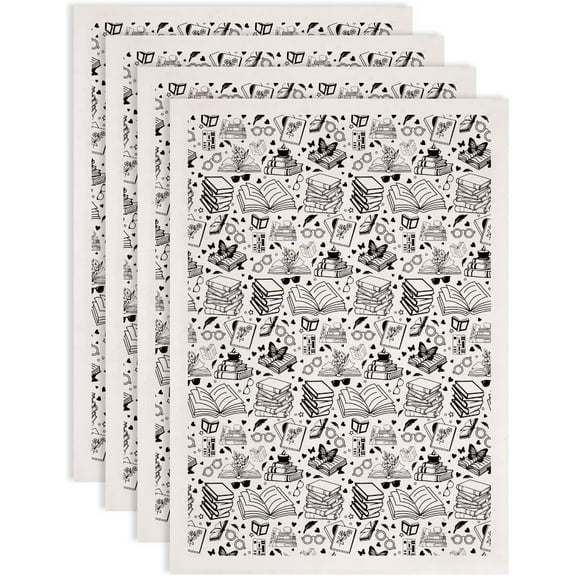 4PCS Books Underglaze Transfers for Pottery Spectacles Transfer Stickers Ceramic Decals Black Waterslide Underglaze Transfers Paper for Porcelain Overglaze Enamel Clay Decal 20.5x14.6in