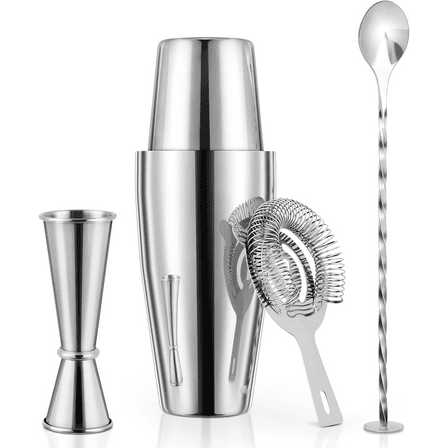4PCS Boston Cocktail Shaker Set Bartender Kit Drink Shaker Bar Set Stainless Steel Cocktail Shaker Kit Margarita Martini Shaker Bar Supplies