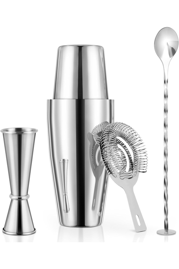 4PCS Boston Cocktail Shaker Set Bartender Kit Drink Shaker Bar Set Stainless Steel Cocktail Shaker Kit Margarita Martini Shaker Bar Supplies