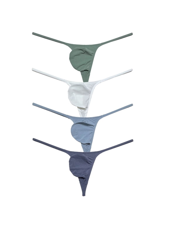 4PCS Botmois Men's Solid Thong Bikini G-String Mini Bottoms Briefs Softr Spandex Tangas Underwear Low-rise Underpants AGWGNB M