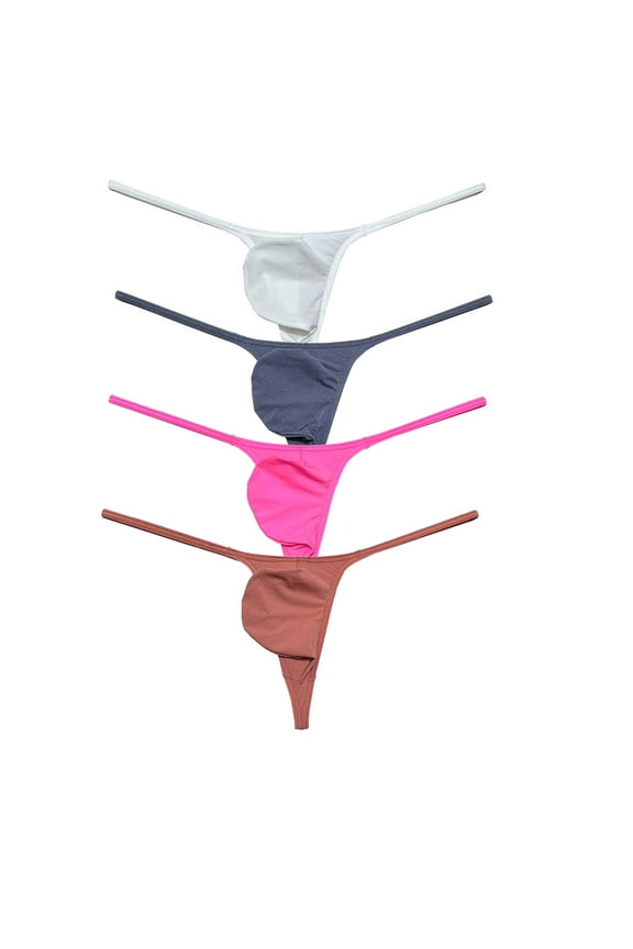 4PCS Botmois Men's Solid Thong Bikini G-String Mini Bottoms Briefs Softr Spandex Tangas Underwear Low-rise Underpants WNBPBP M