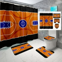 4PCS Boys Shower Curtain Set - Basketball Shower Curtain - Sports Shower Curtain Sets with Bath Rugs Toilet Lid Cover and 12 Hooks Basketball Bathroom Decor, Blue, 70" x 70"