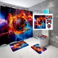 thumbnail image 1 of 4PCS Boys Shower Curtain Set - Basketball Shower Curtain - Sports Shower Curtain Sets with Bath Rugs Toilet Lid Cover and 12 Hooks Basketball Bathroom Decor, Blue, 70" x 70", 1 of 6