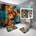 thumbnail image 1 of 4PCS Boys Shower Curtain Set - Basketball Shower Curtain - Sports Shower Curtain Sets with Bath Rugs Toilet Lid Cover and 12 Hooks Basketball Bathroom Decor, Blue, 70" x 70", 1 of 6