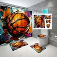 thumbnail image 1 of 4PCS Boys Shower Curtain Set - Basketball Sports Shower Curtain for Boys Bathroom Decor Basketball Shower Curtain with Bath Mat and 12 Hooks Basketball Bathroom Decor for Boys Teens Mens, 70" x 70", 1 of 6