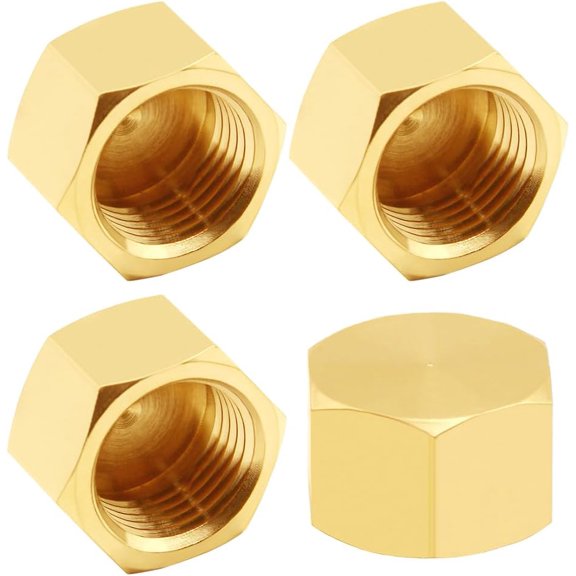 4PCS Brass 1/2 Inch NPT Caps Outer Hex 1/2" NPT Female Thread Socket Pipe End Cap Plugs Fitting for Water/Oil/Gas